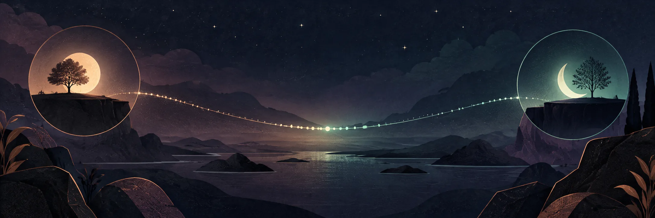 A contemplative night scene for a distance, silence, and timing reading